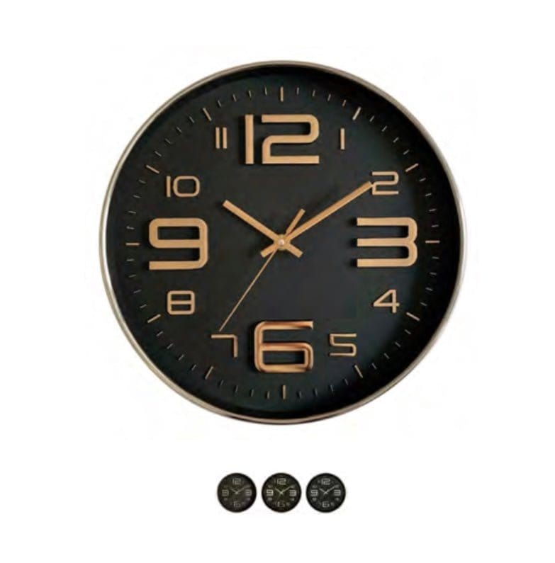 Linen World 12" ROUND ELECTROPLATED CLOCK IN BLACK FACE