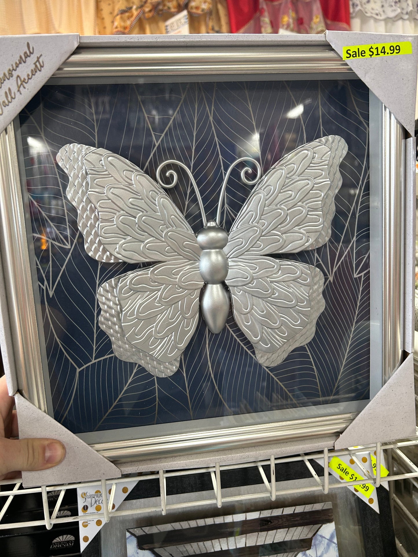 Linen World 14”x14” Framed Metallic Butterfly