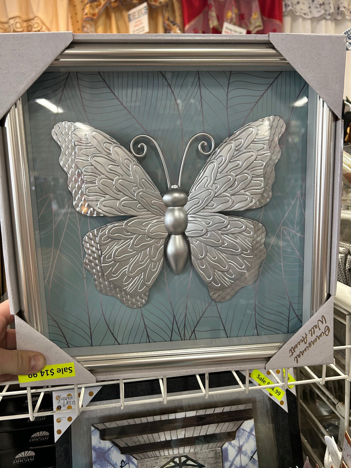 Linen World 14”x14” Framed Metallic Butterfly