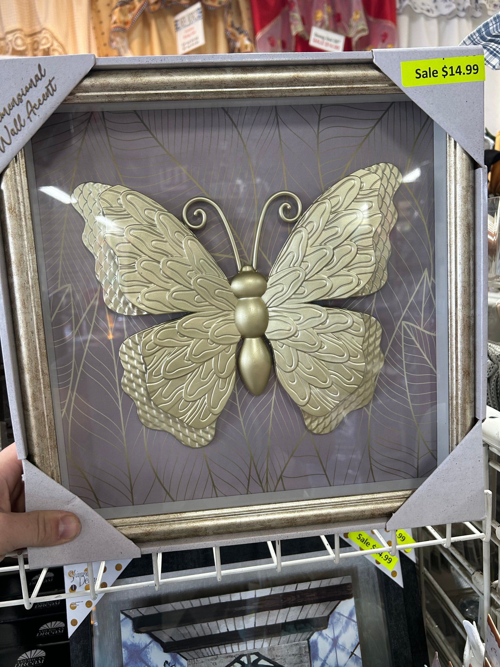 Linen World 14”x14” Framed Metallic Butterfly