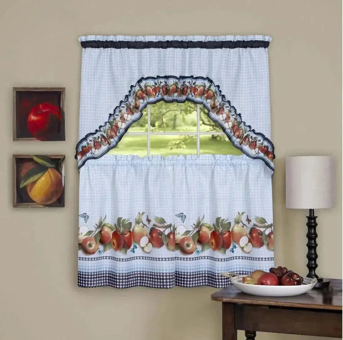 Linen World 24” set Golden Delicious Printed Tier and Swag Kitchen Curtain Set