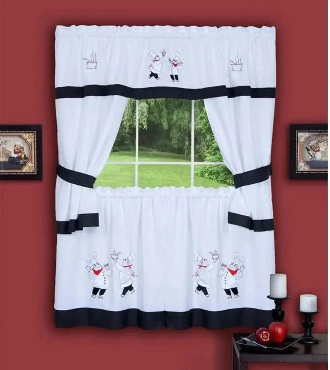 Linen World 24” set “Gourmet” Embellished Tailored Cottage Kitchen Curtain Set