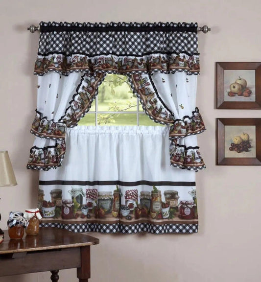 Linen World 24” set Mason Jar Printed Cottage Kitchen Curtain Set