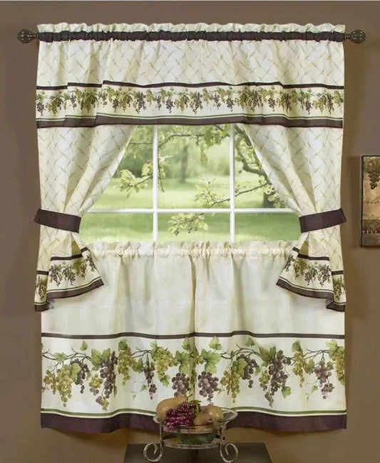 Linen World 24” “Tuscany” Printed Tailored Cottage Set Kitchen Curtains