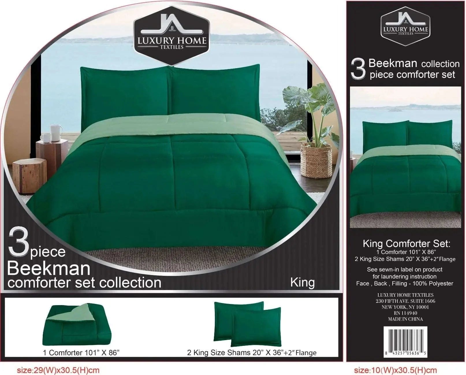 Linen World 3 PC “Beekman” Reversible Comforter Set Queen/King