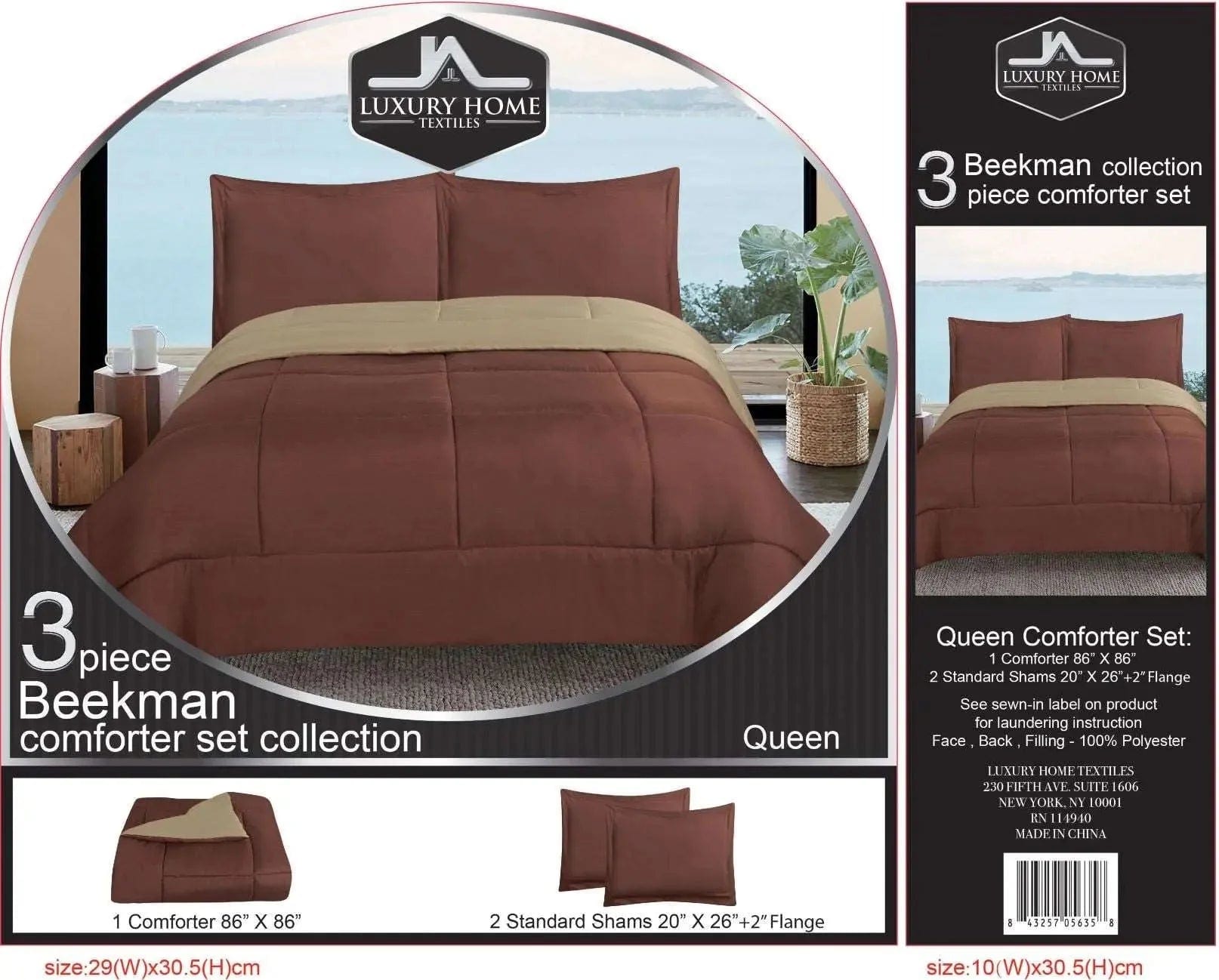 Linen World 3 PC “Beekman” Reversible Comforter Set Queen/King