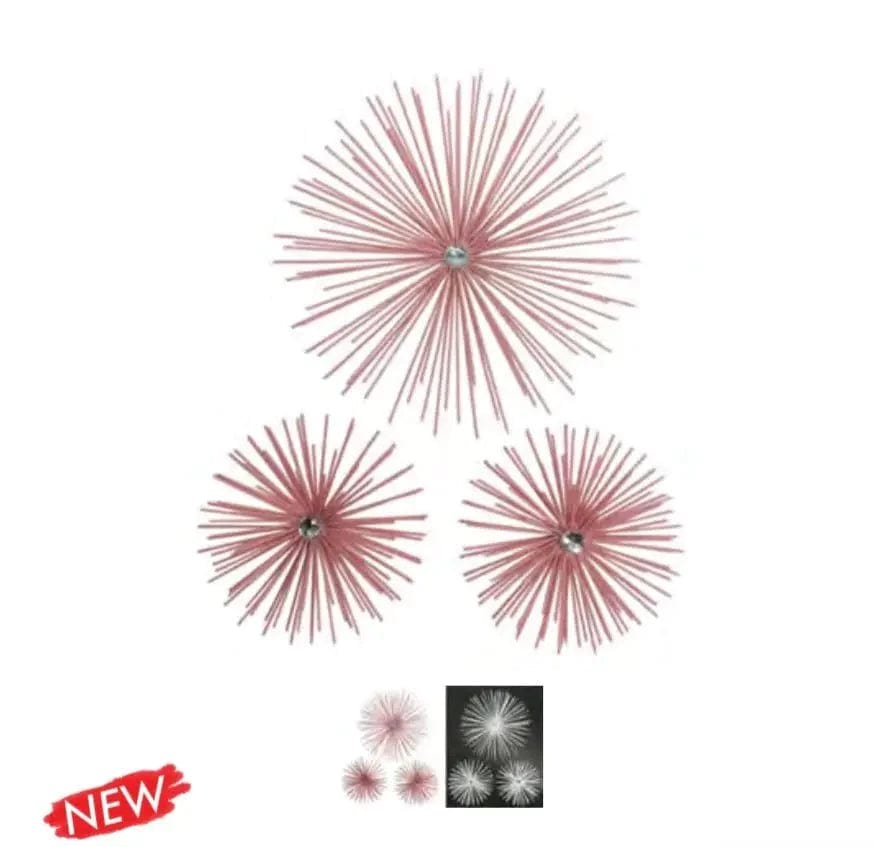 Linen World 3 PC SET MIXED STARBURST METAL WALL DECOR IN RED