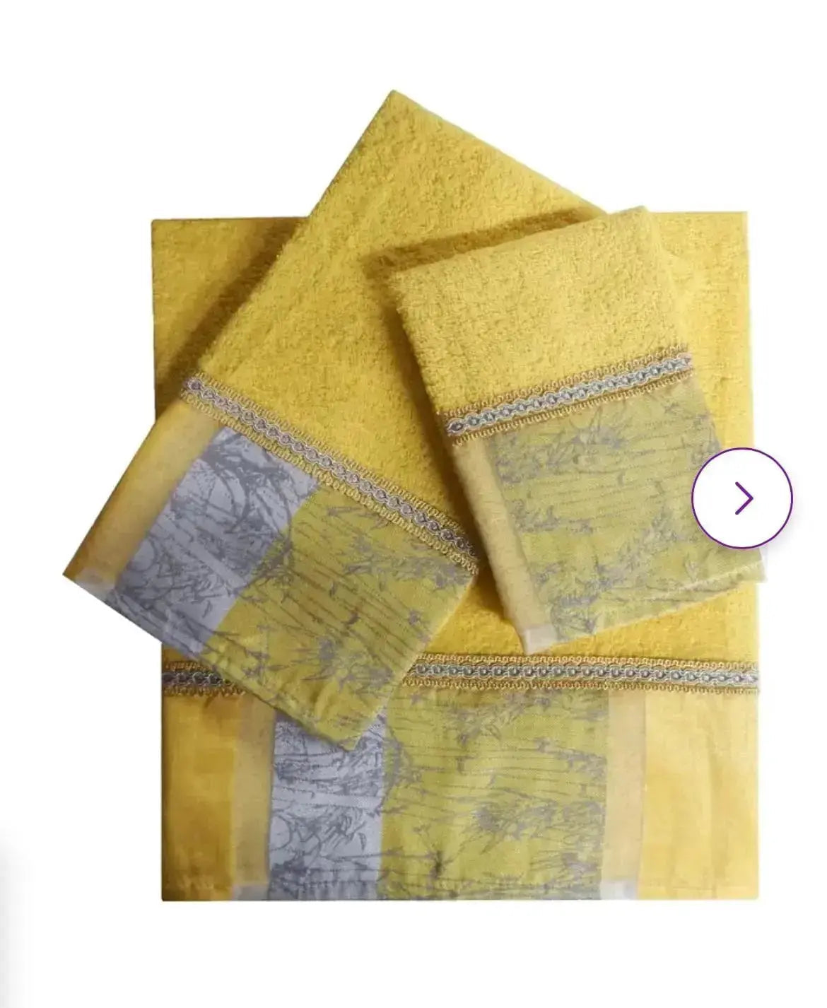 Linen World 3 PC Towel Set Venezia Yellow Shower Curtain with Scarf
