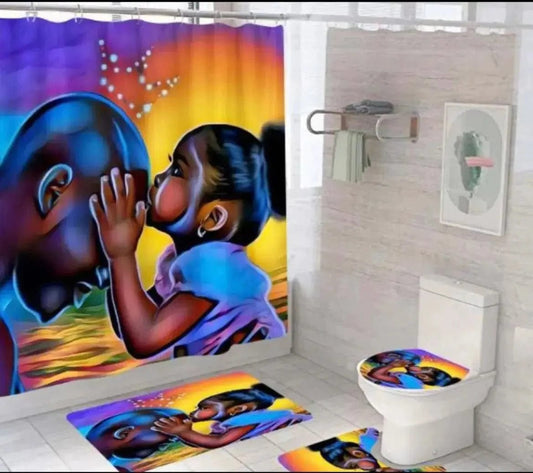 Linen World Shower curtain set 4 PC "Daddy, Daughter" Shower Curtain and Bathmat Set