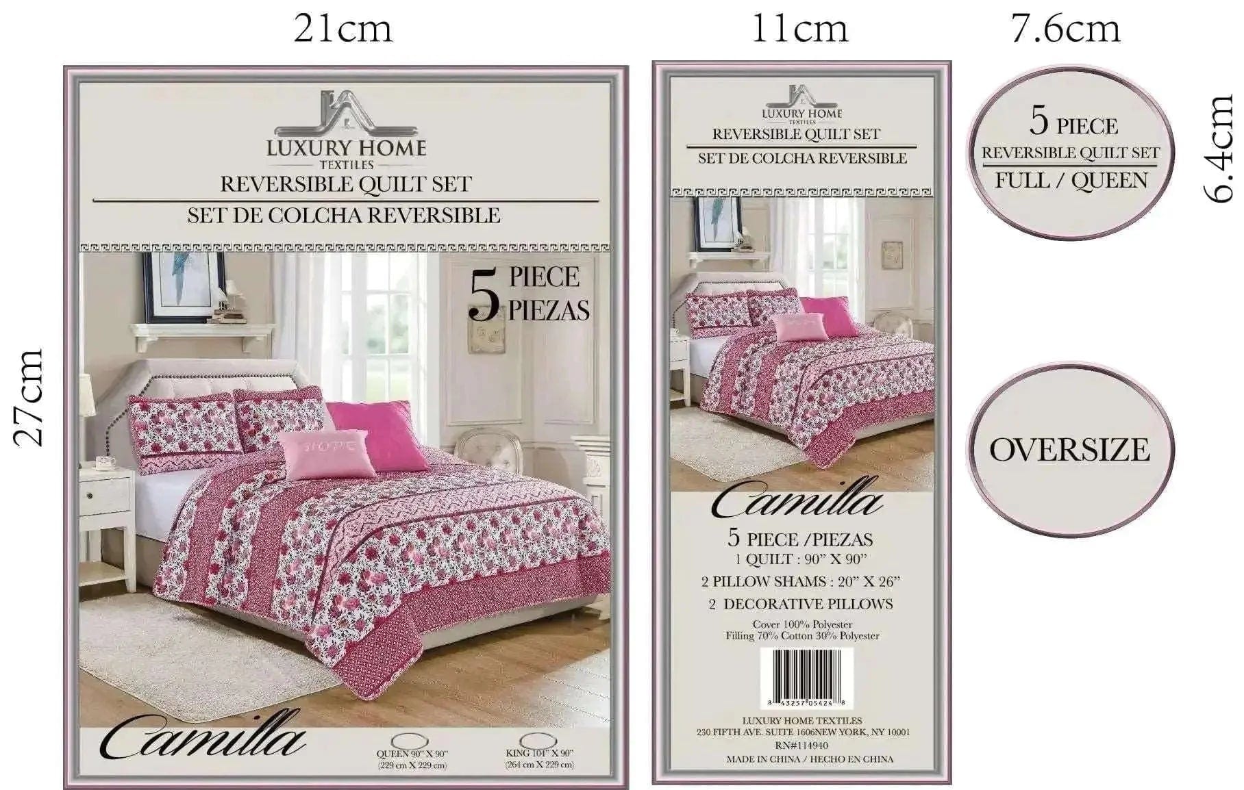 Linen World 5 PC Reversible Oversized Quilt Set