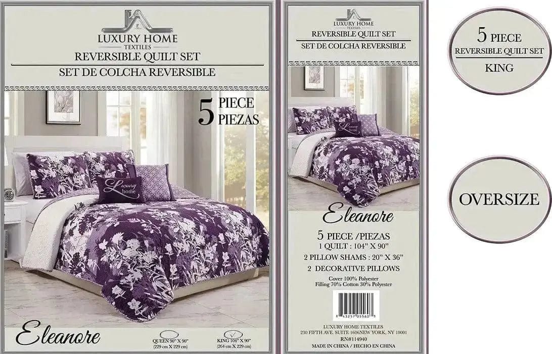 Linen World 5 PC Reversible Oversized Quilt Set