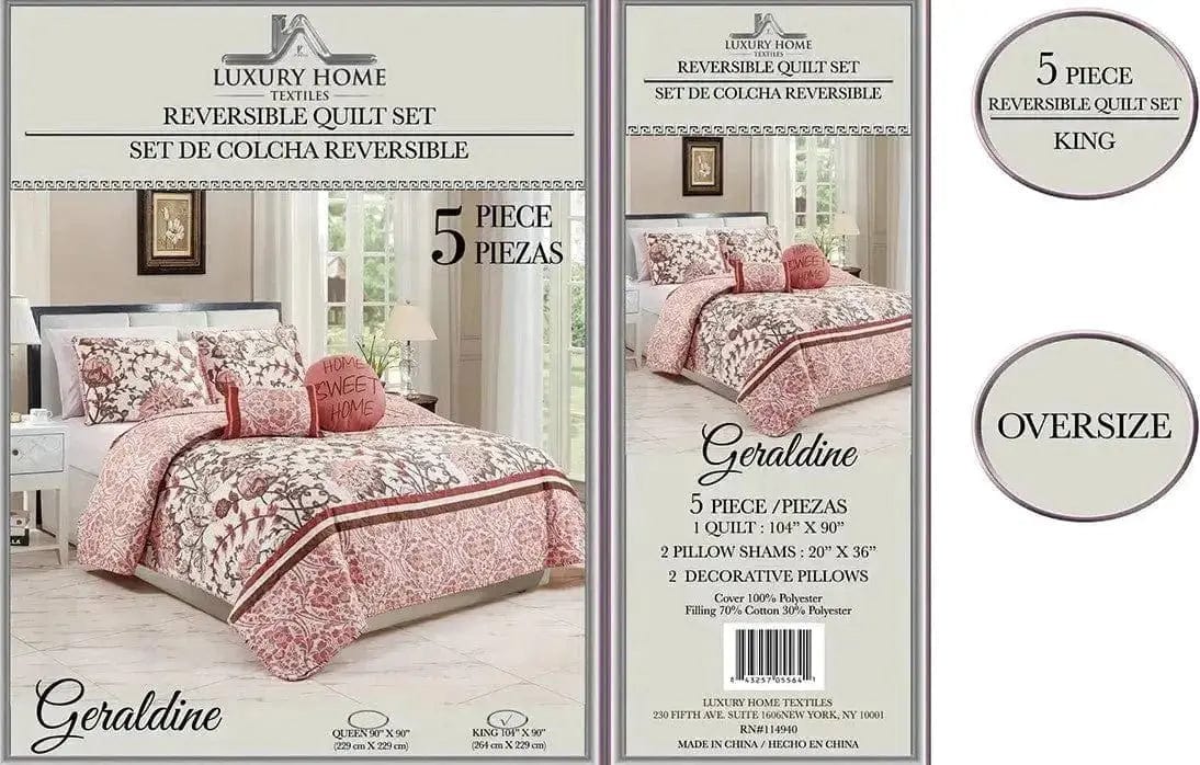 Linen World 5 PC Reversible Oversized Quilt Set