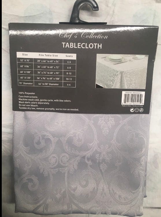 Linen World 60x84' / White Heavyweight Jacquard Fabric Tablecloth