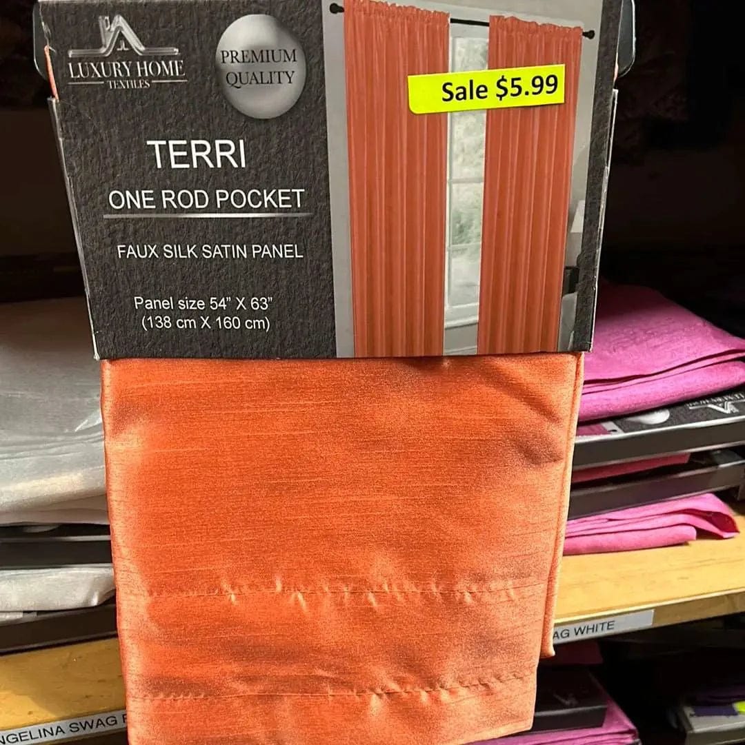 Linen World Curtain Panel 63 inches / Orange “Terri” Rod Pocket Curtain Panel