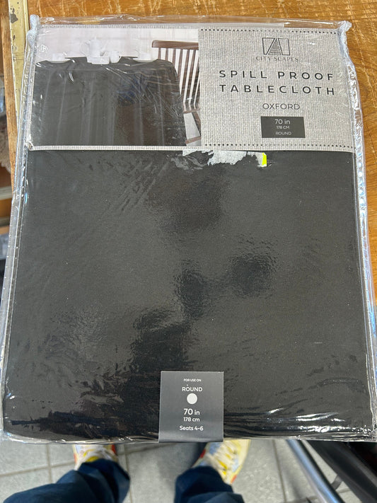 Linen World 70 “ Round / Black Spill Proof Fabric Linen Tablecloth