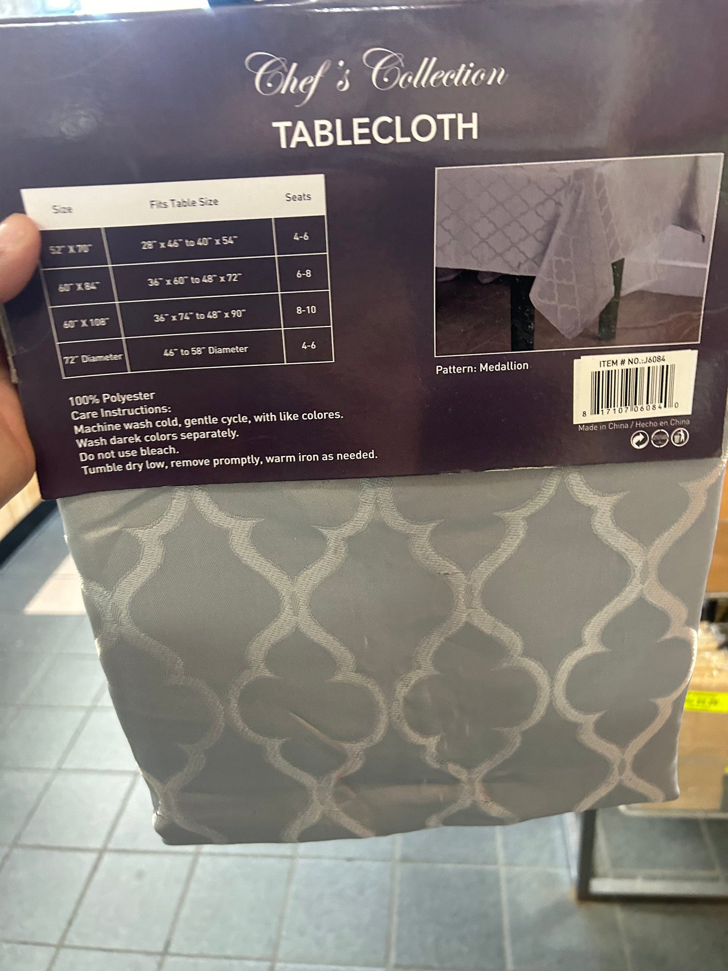 Linen World 70 “ Round / Silver Spill Proof Fabric Linen Tablecloth