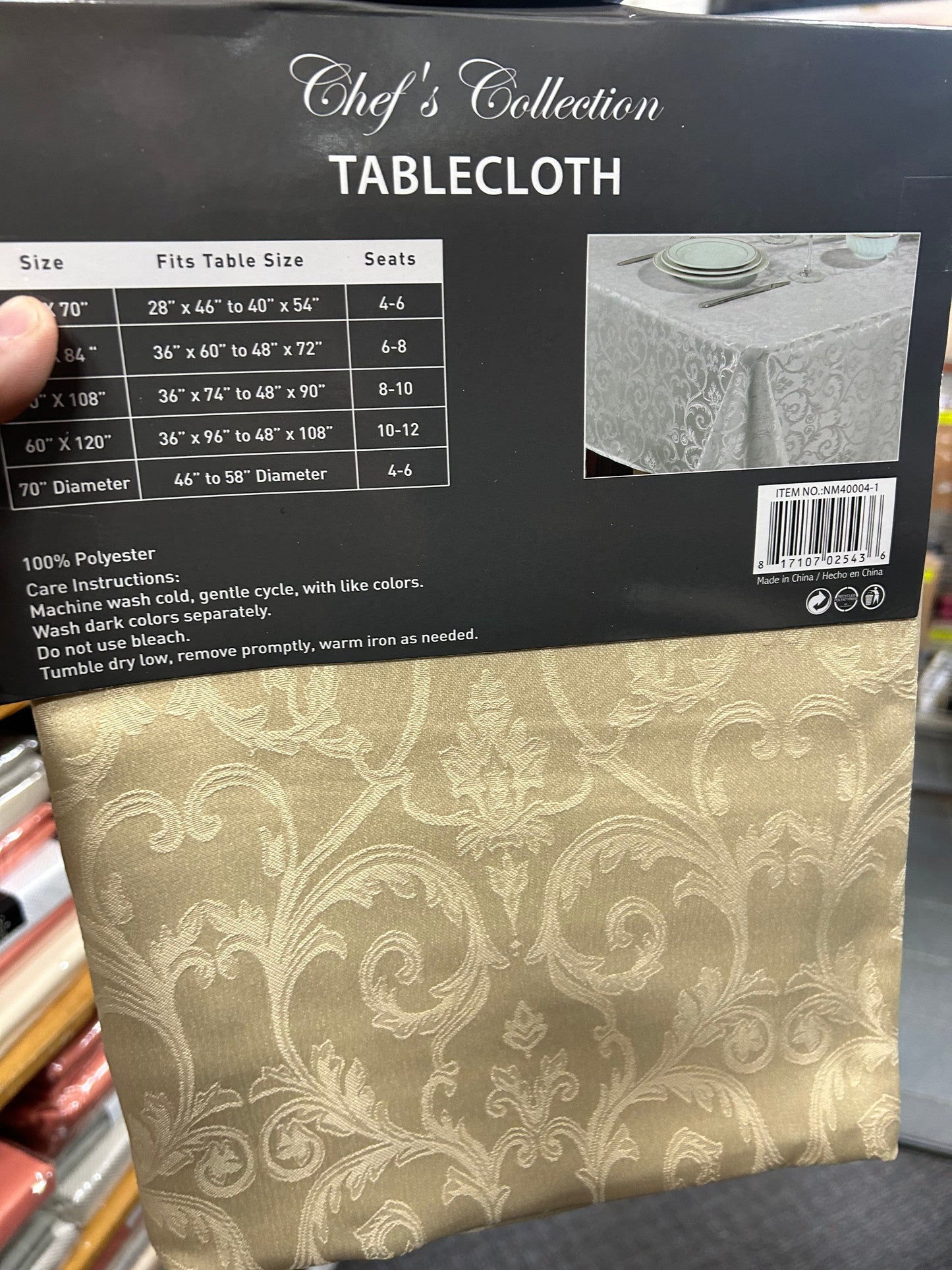 Linen World 70 “ Round / Taupe Spill Proof Fabric Linen Tablecloth