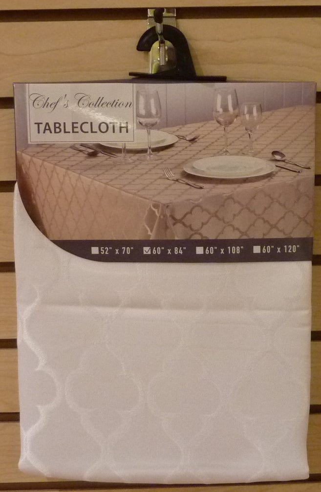 Linen World 72 Inch Round / White Heavyweight Jacquard Fabric Tablecloth