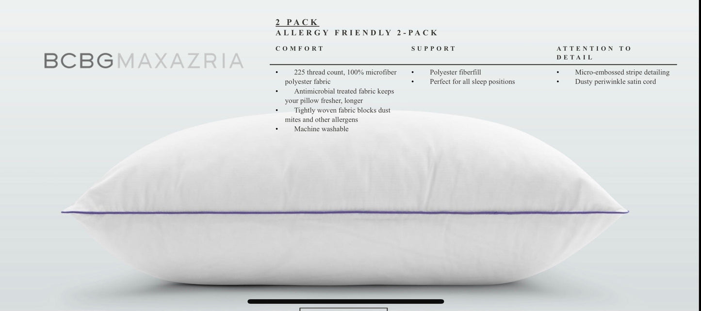 Linen World BCBG MAX 2 PACK JUMBO FIRM PILLOWS