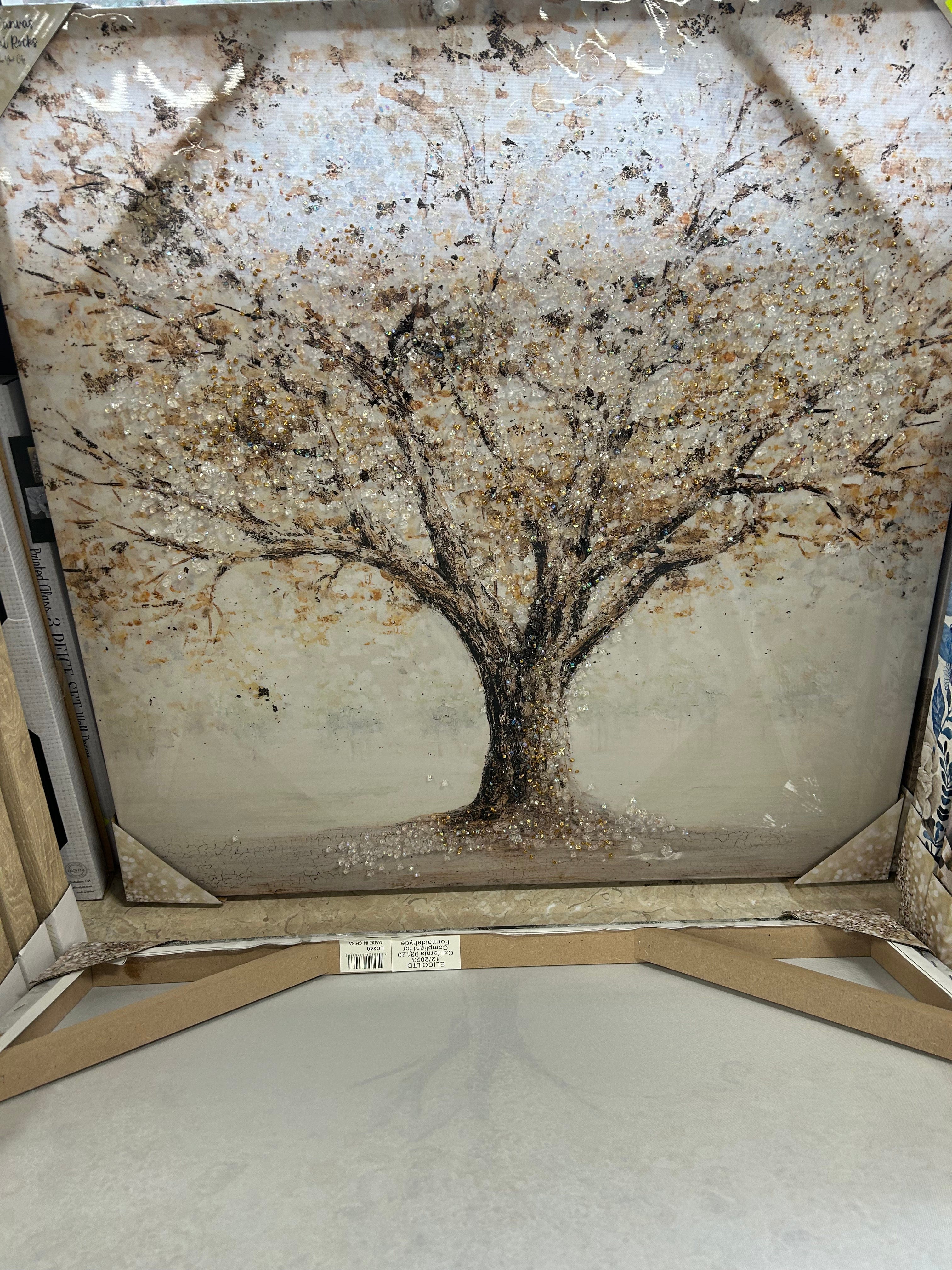 Linen World Beautiful Lacquered Trees with 3D Rocks 24”x24”