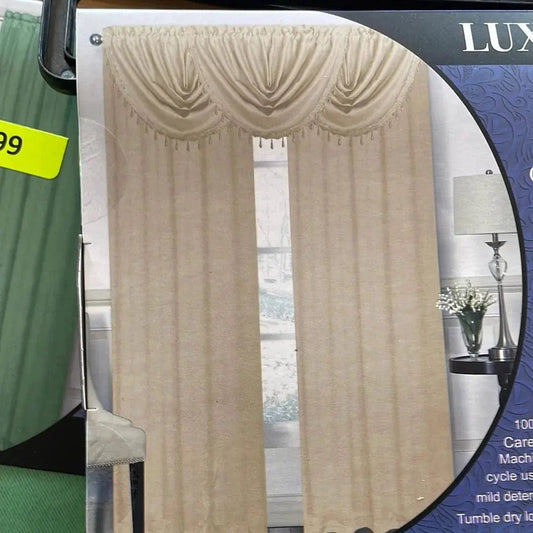 Linen World Beige Faux Silk Blackout Curtain Panel