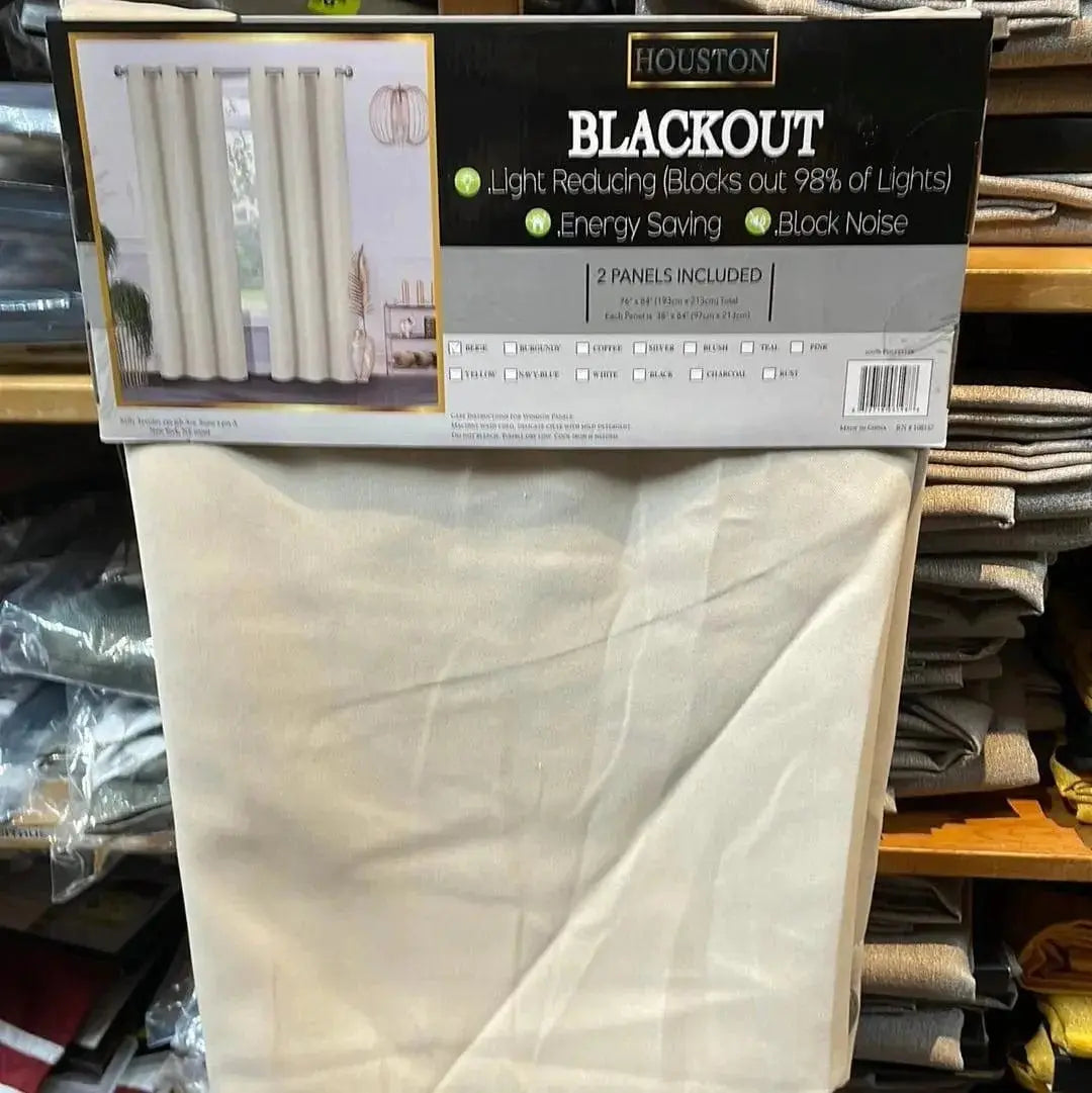 Linen World Curtains & Drapes Beige “Houston” 2 Pack Blackout Window Curtains