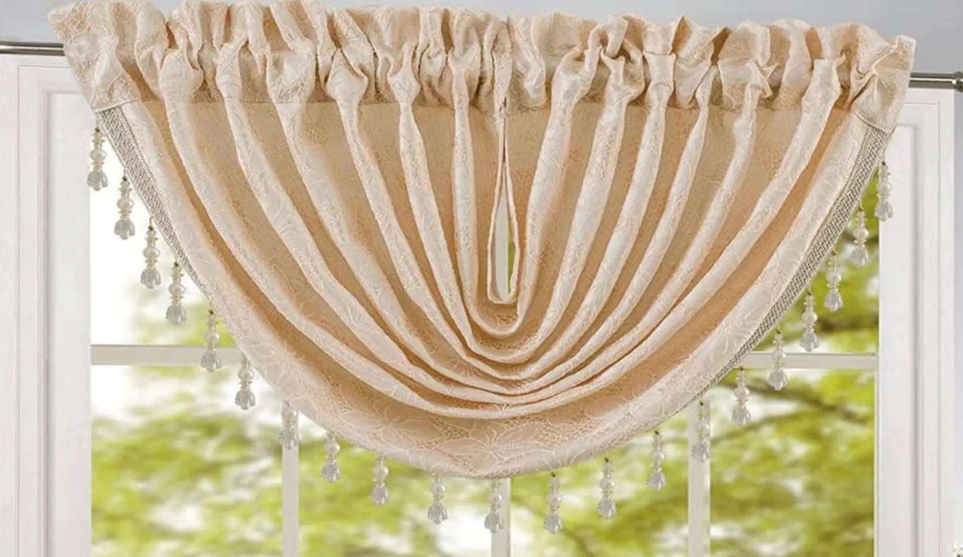 Linen World Beige “Roxanne” Flowered Rod Pocket Valance