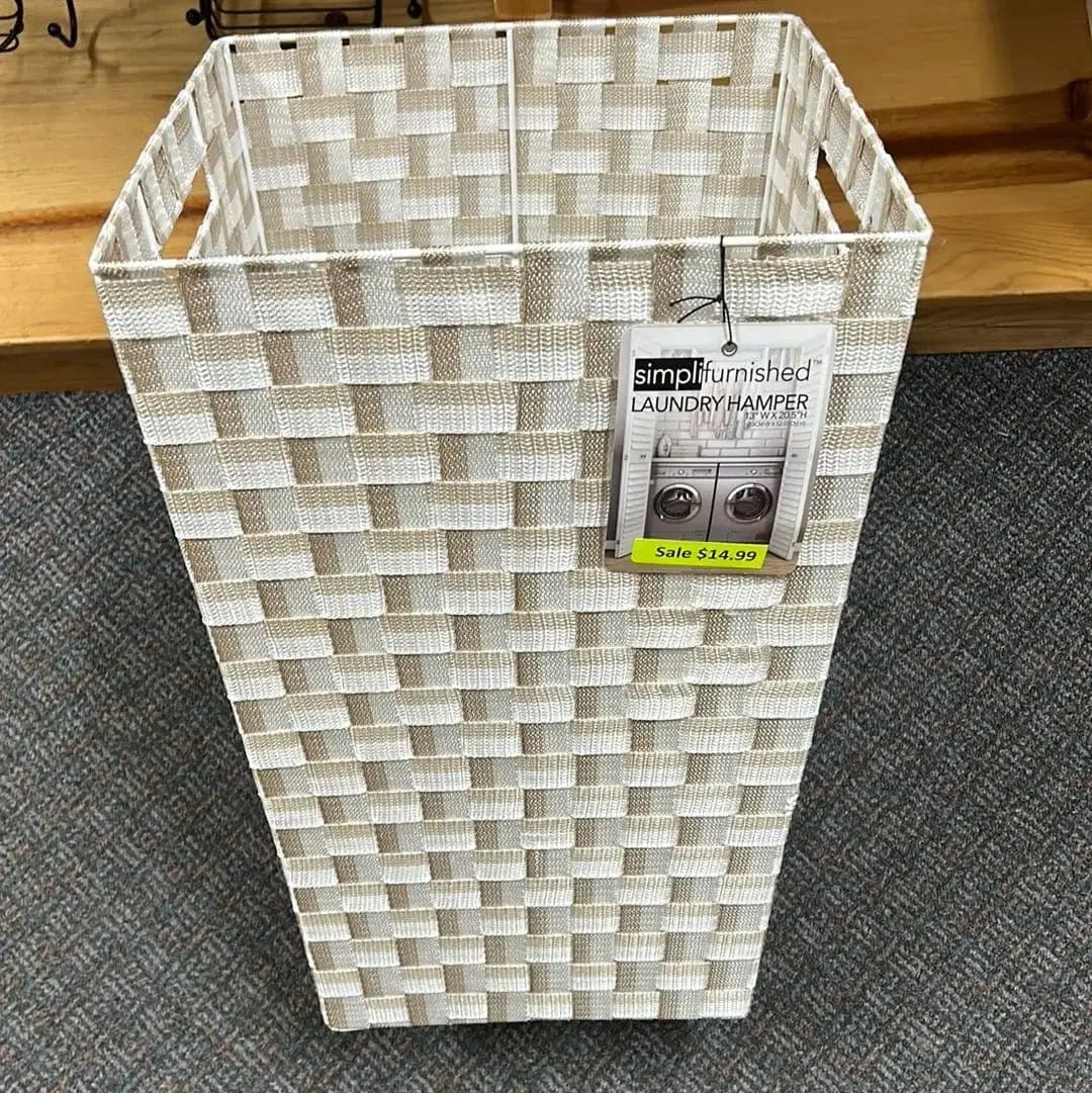 Linen World Beige Woven Strap Hamper