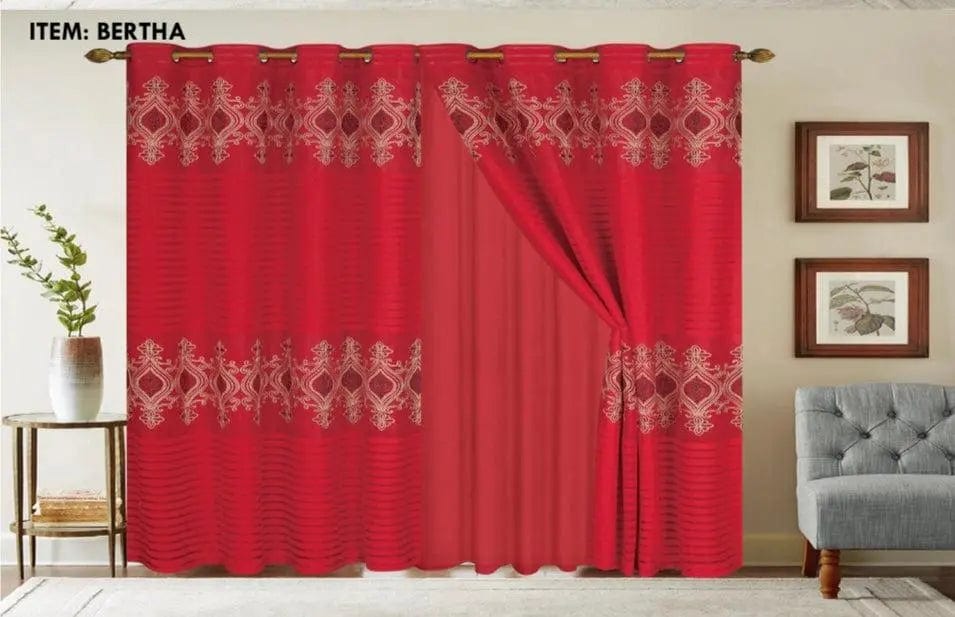 Linen World “Bertha” embroidered curtain panel and silk backing