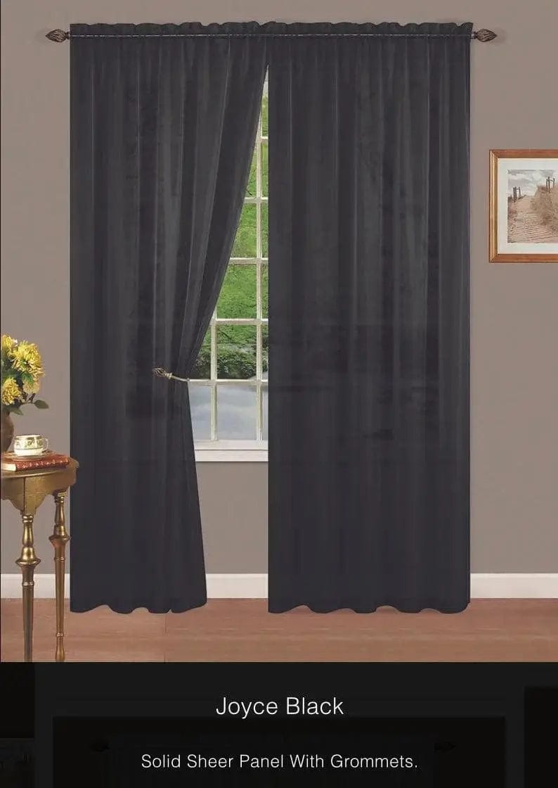 Linen World Curtains & Drapes Black / 63 inch “Joyce” Sheer Rod Pocket Panel