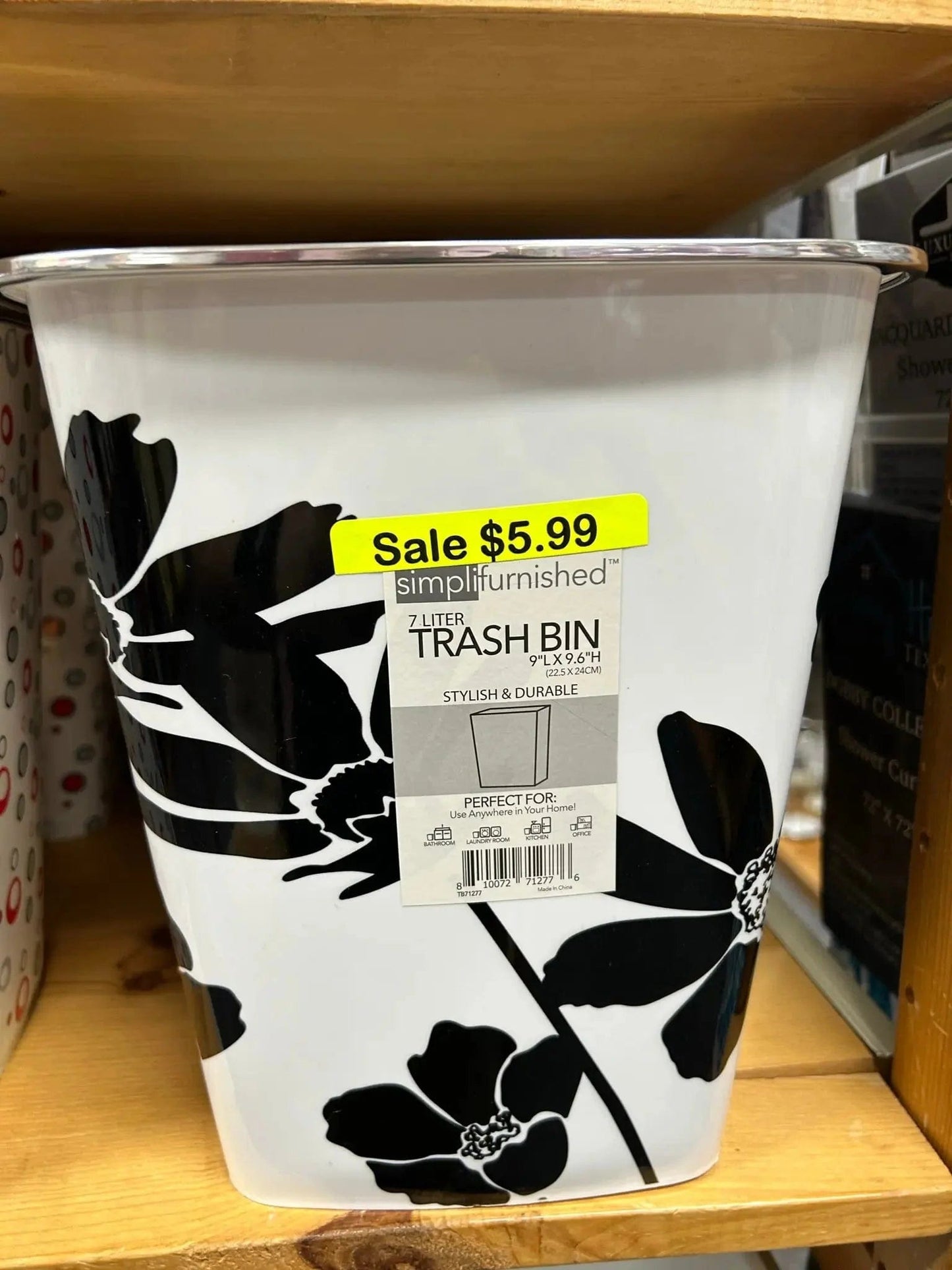 Linen World Black Flower 7L Trash Bin