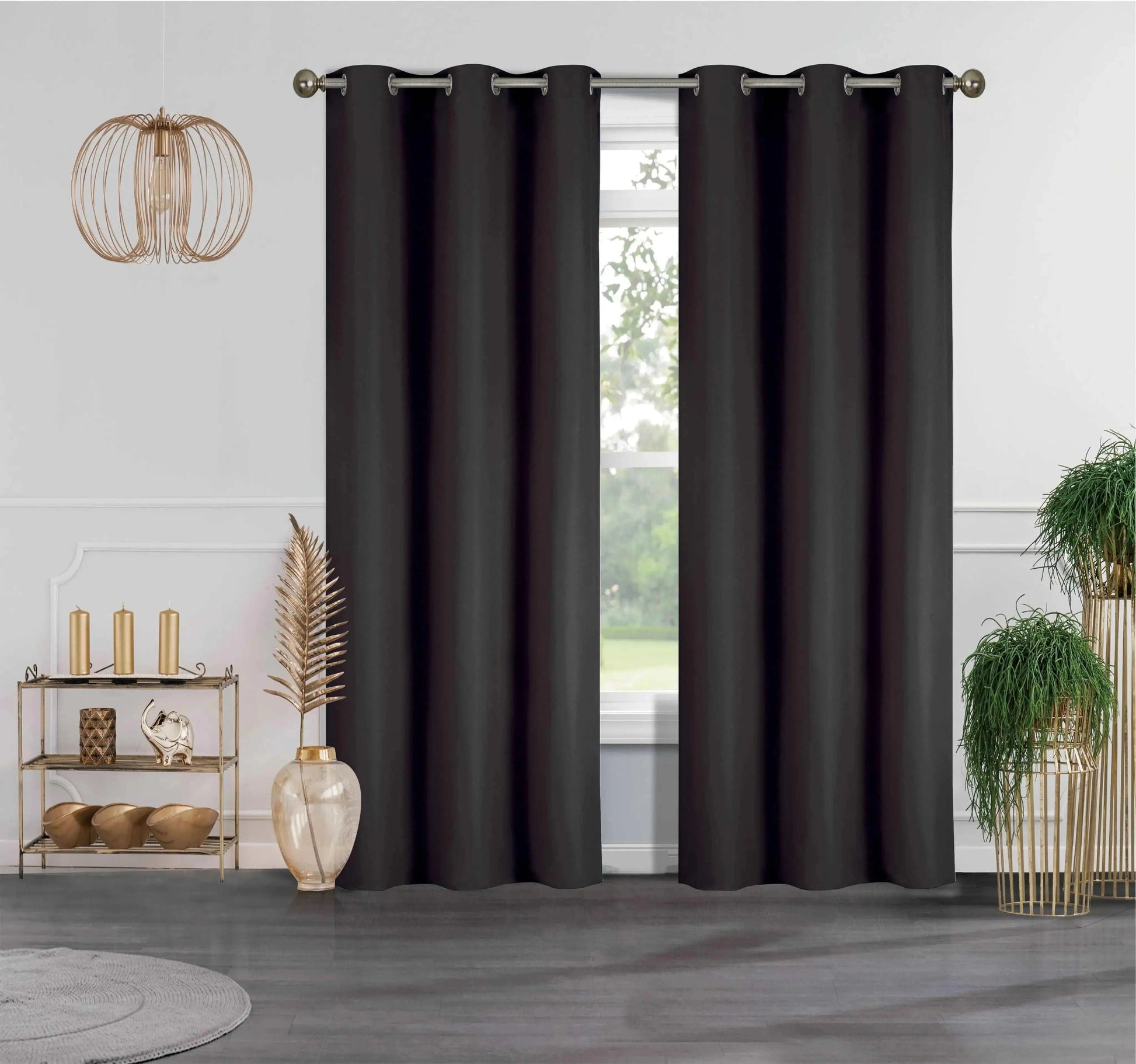 Linen World Curtains Black "Houston" Faux Silk Blackout Curtain Pair