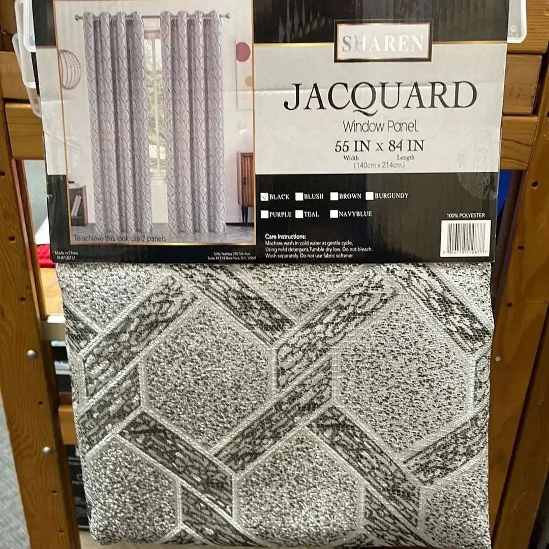 Linen World Black Jacquard Geometry Curtain Panel