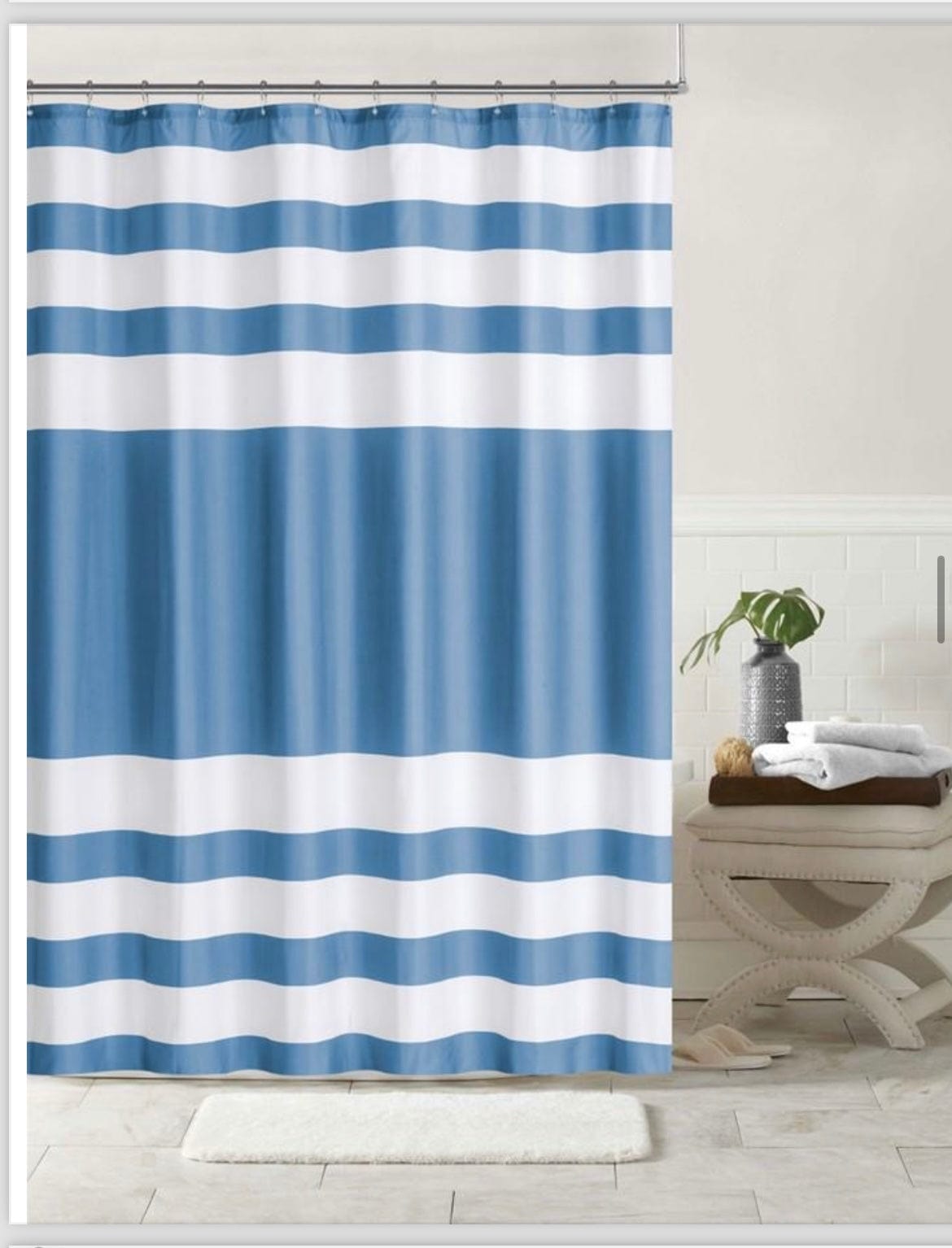 Linen World Blue Heavy Duty Fabric Shower Curtain ‘Variegated’