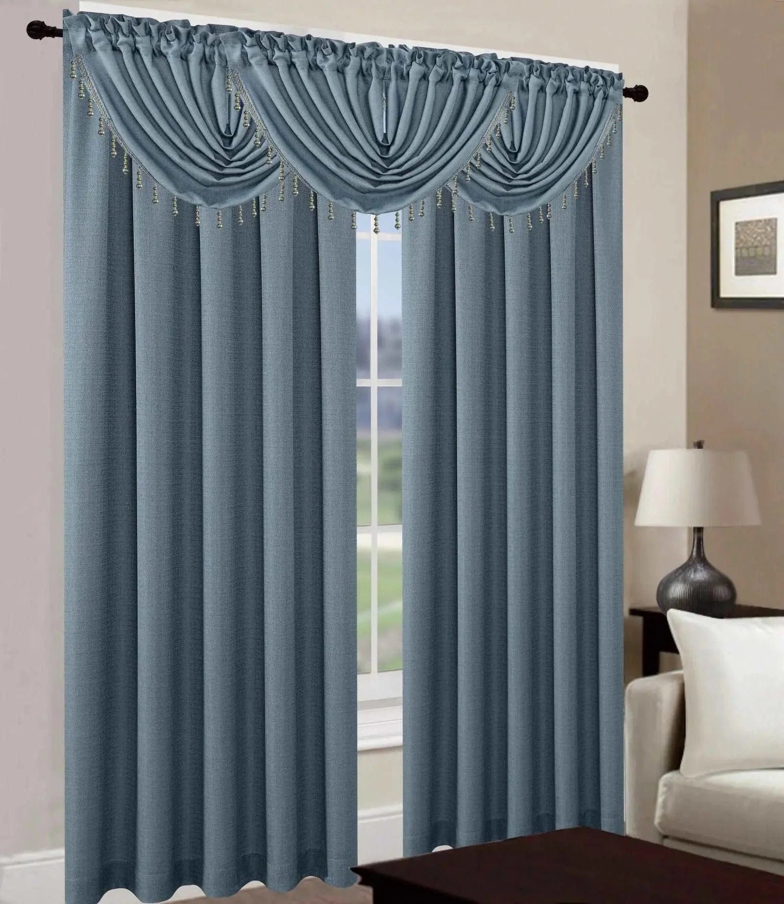 Linen World Blue “Leah” Rod Pocket Jacquard Window Curtain Panel