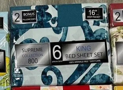 Linen World Sheet Set Blue Paisley / King 'Supreme' 800 Series 6 PC Deep Pocket Sheet Set Now in All Sizes