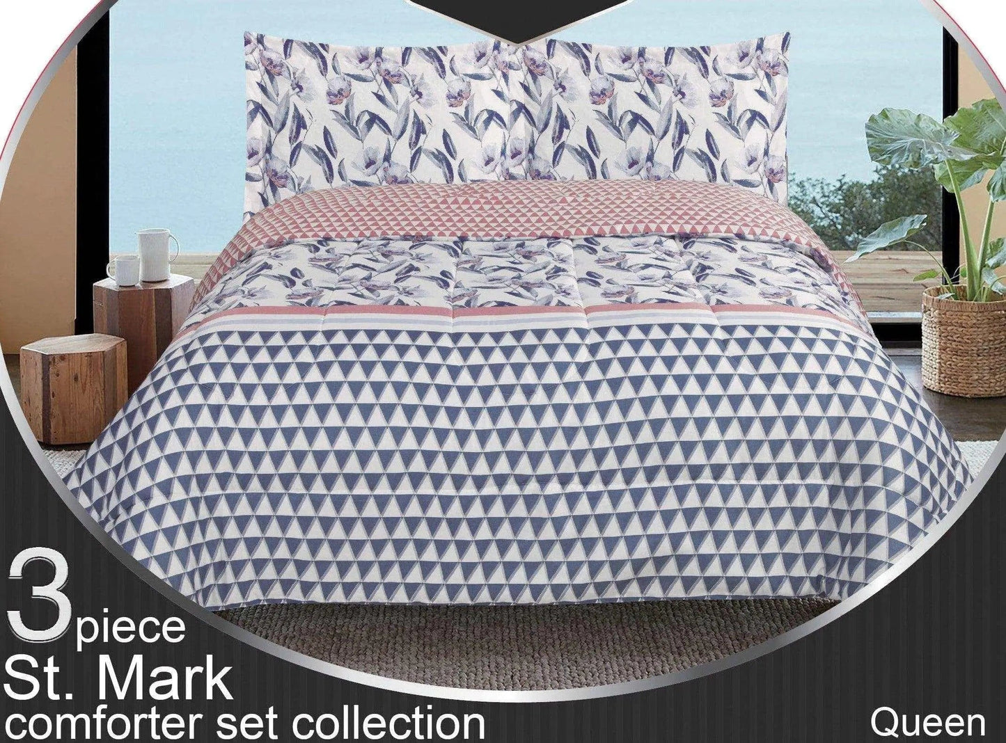 Linen World Quilts & Comforters Blue/Red / Queen 3 PC "St. Marks" Queen/King Comforter Set