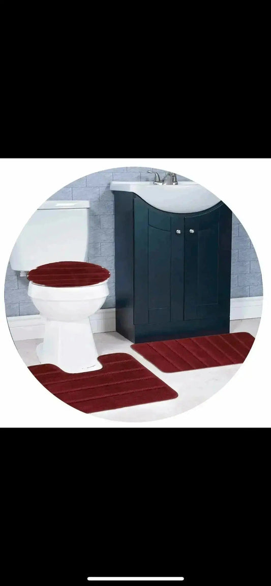 Linen World Bath Mats & Rugs Burgundy Atlanta 3-Piece Non-Slip Striped Tufted Bath Rug Set