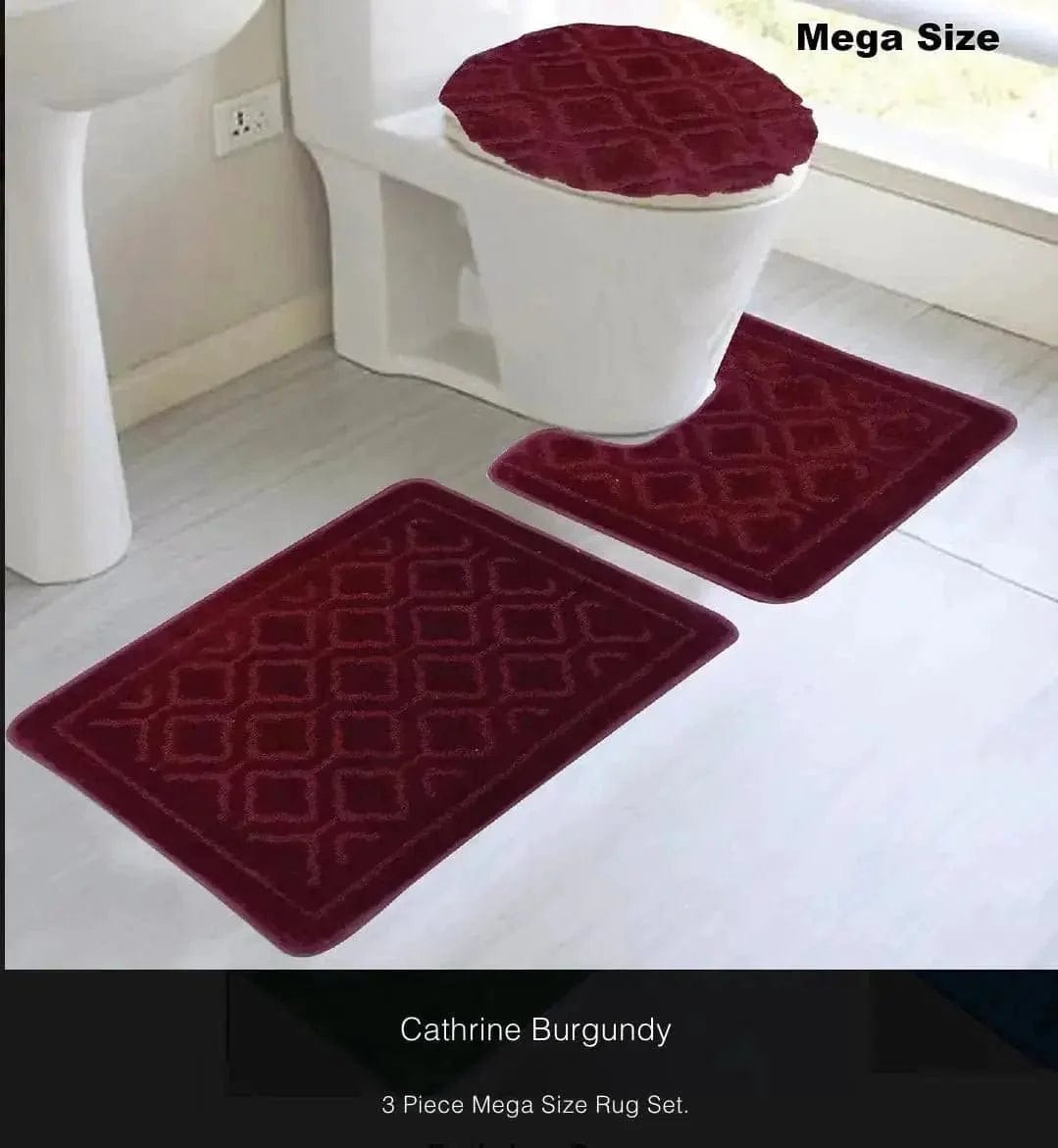 Linen World Bath Mats & Rugs Burgundy Catherine 3 pc Mega Bathroom Rug Set