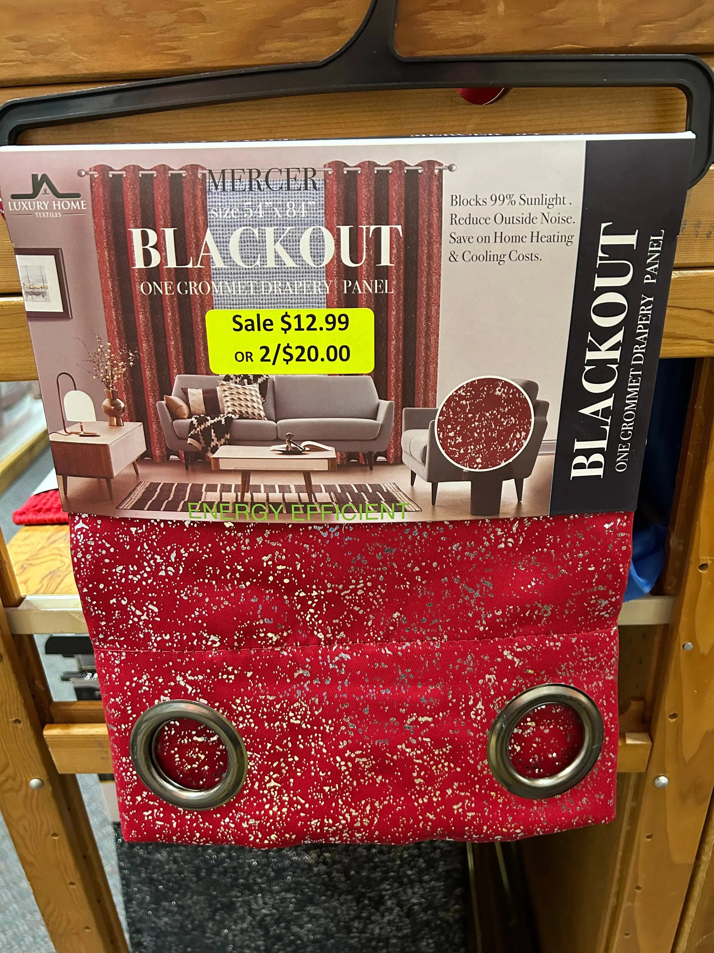 Linen World Burgundy “Mercer” blackout curtain panel $12.99 or 2 for $20