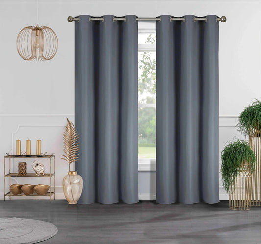 Linen World Curtains Charcoal "Houston" Faux Silk Blackout Curtain Pair