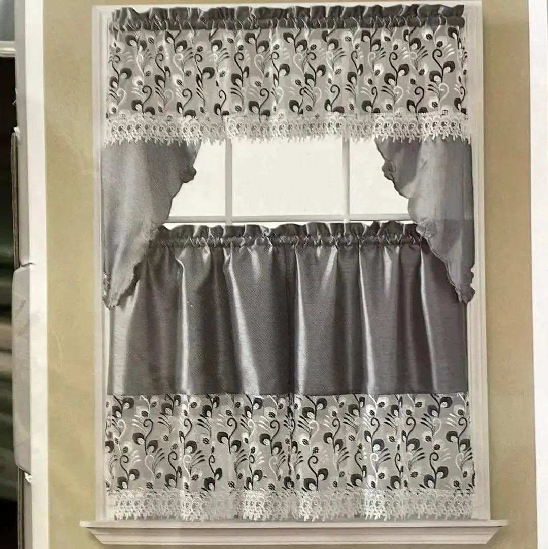 Linen World “Claudia” 3 pc Embroidered Kitchen Curtain