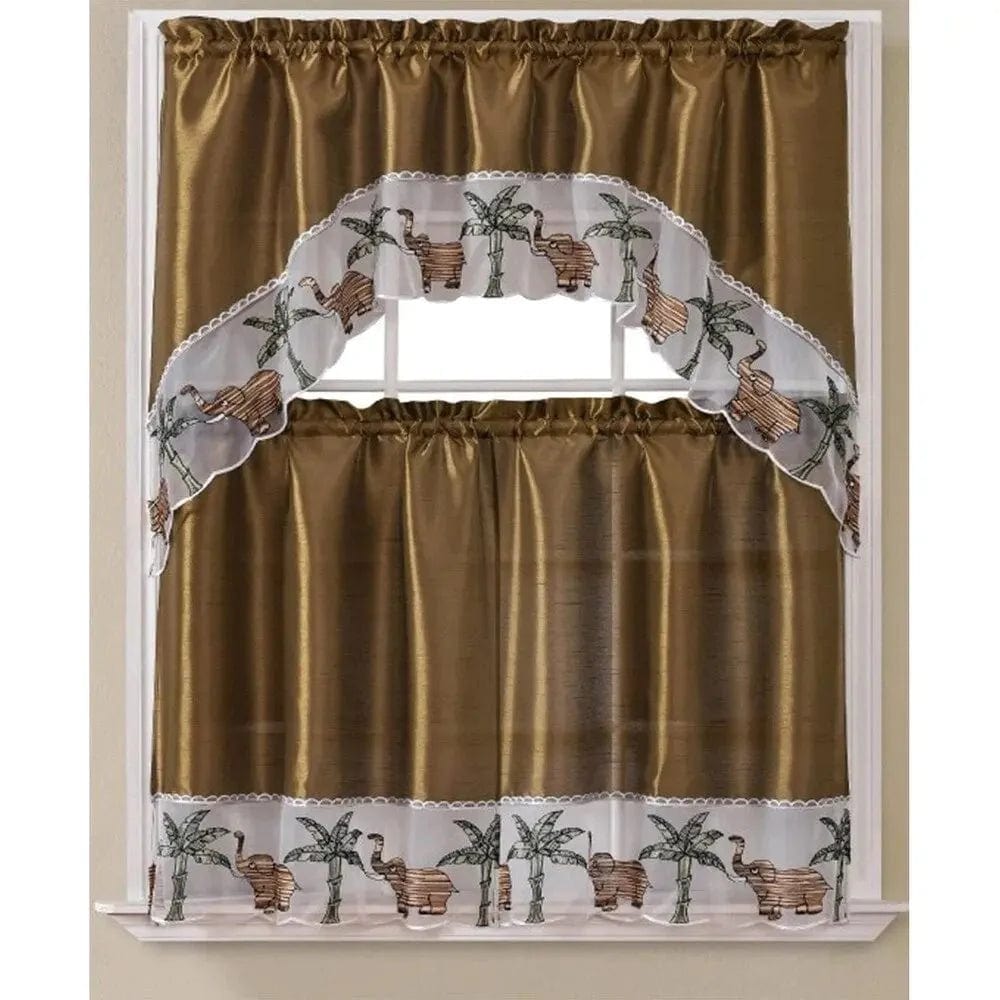 Linen World Coffee Elephant Kitchen Curtain, swag and valance
