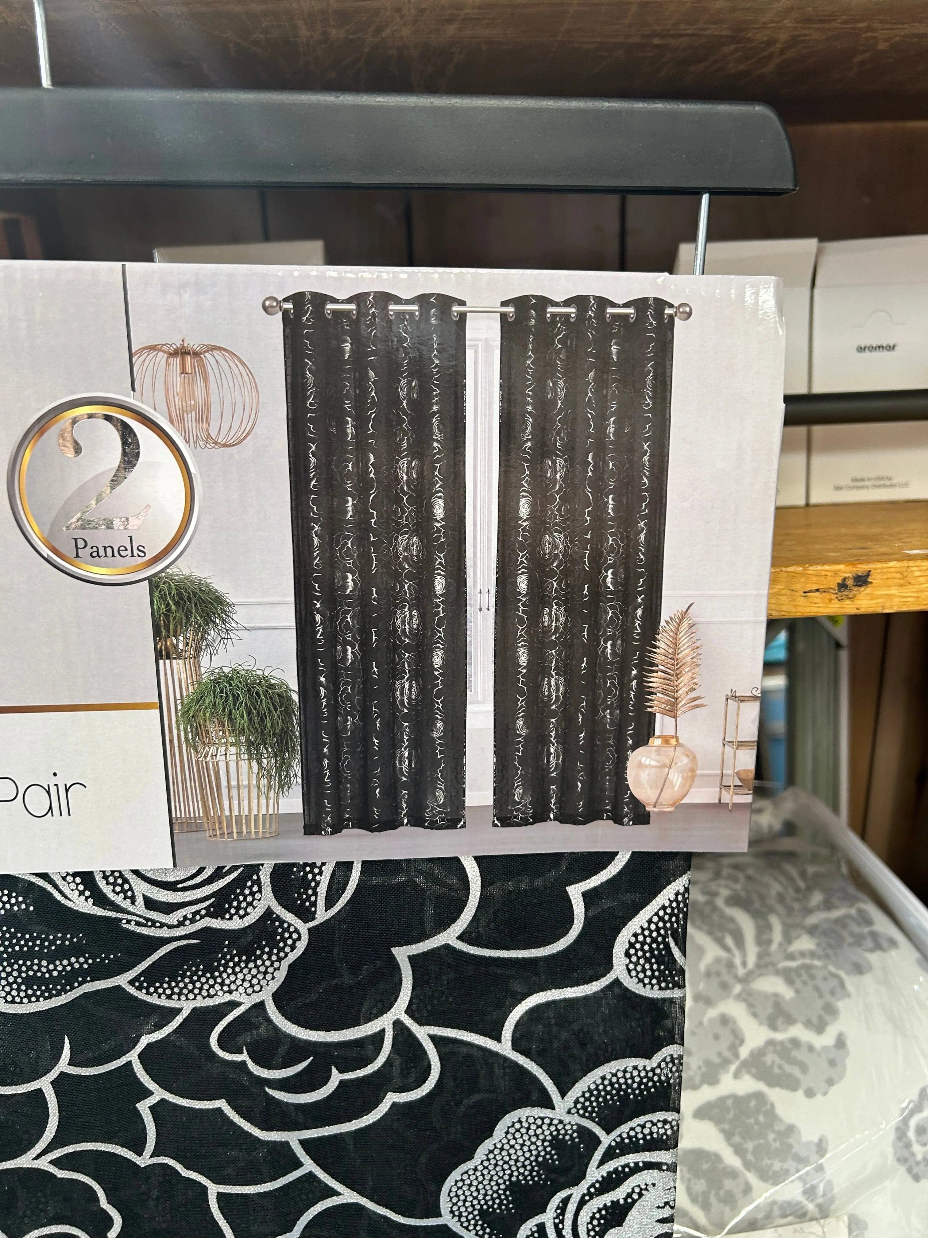 Linen World ‘Cynthia’ 2 Pack Metallic Flower Sheer Grommets Curtain Panels