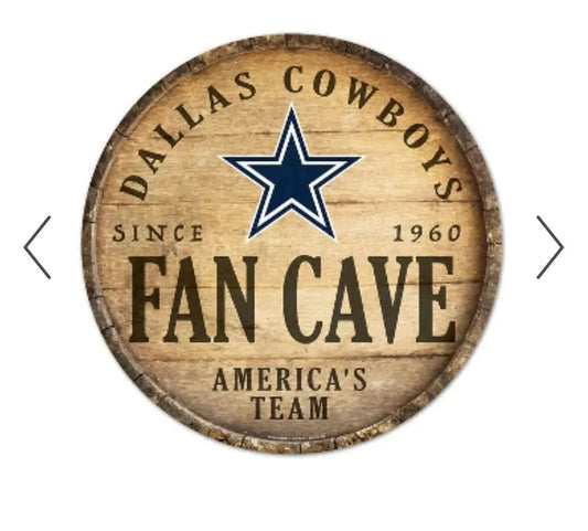 Linen World Dallas Cowboys NFL “FAN CAVE” 14" ROUND SIGN