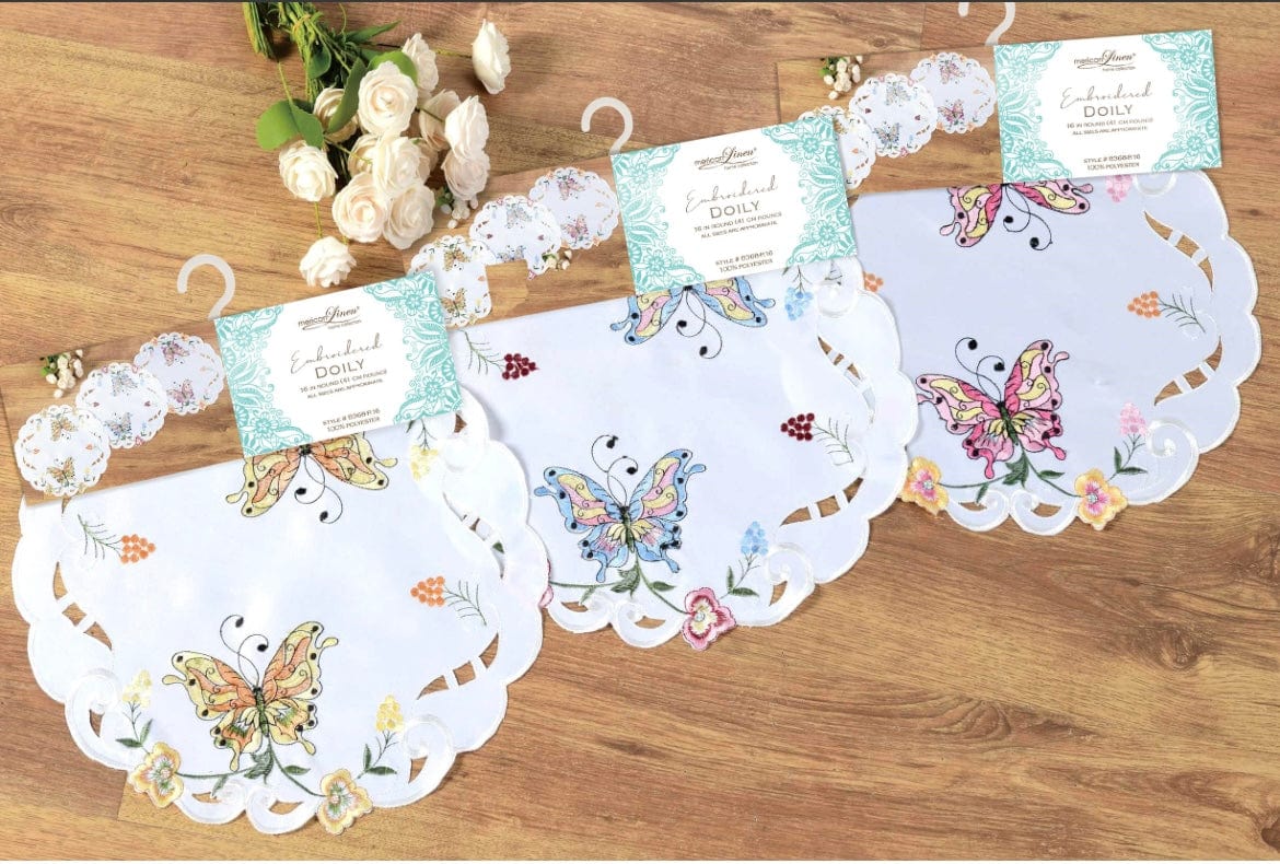 Linen World Dolly Embroidered Butterfly Dollies, Place Mat, Table Runner and Matching Kitchen Curtain