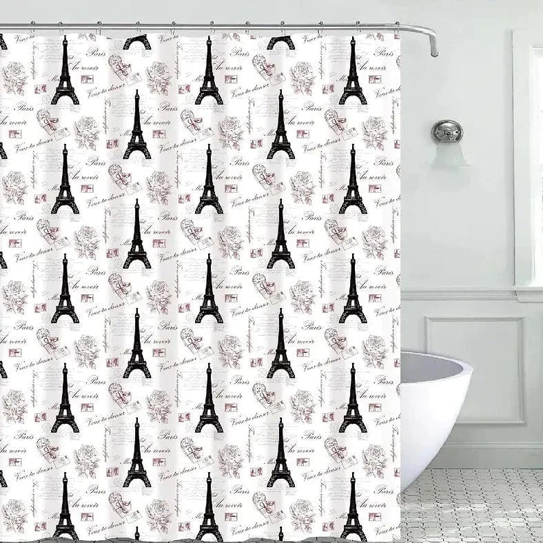 Linen World shower curtain Eifel Tower Fabric Shower Curtain with 12 Metal Hooks