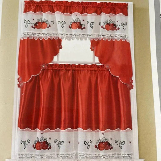 Linen World kitchen curtains Embroidered 3 pc Kitchen Curtain