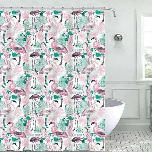 Linen World Fabric Shower Curtain with 12 Metal Shower Hooks