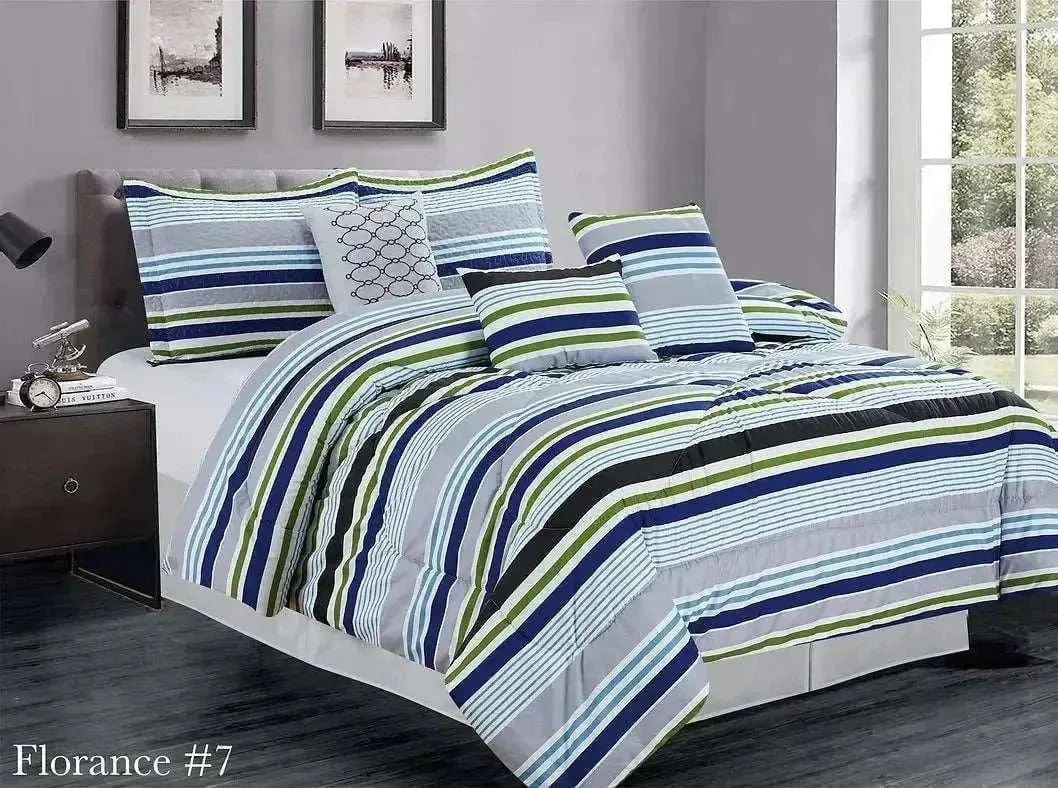 Linen World Comforter Set "Florence" Striped 7 PC Comforter Set -King and Queen Sized
